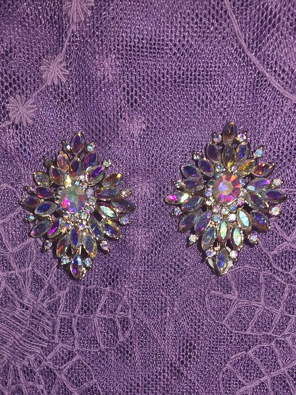 Aurora Crystal Cluster Earrings - Purple Iridescent Clip-on $25